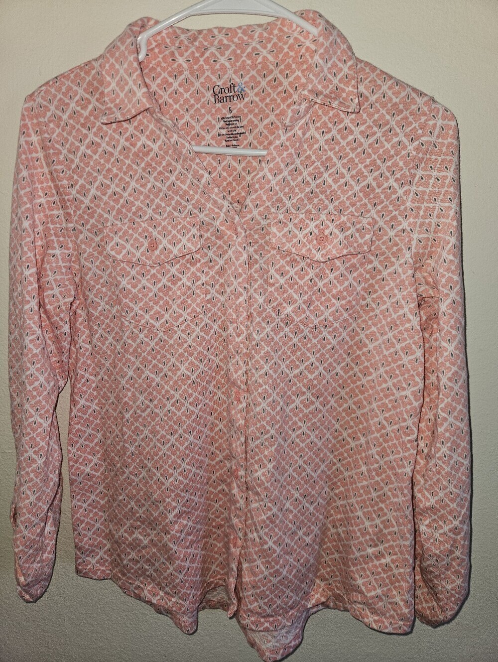 Croft & Barrow Womans Pink Long Sleeve Button Up Blouse Size S